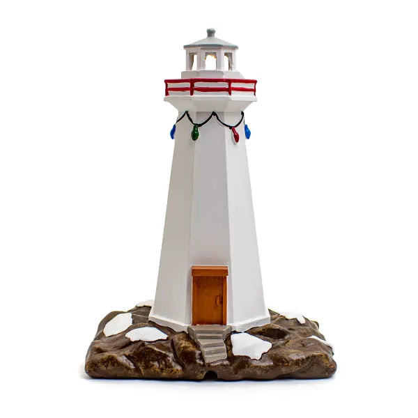 Decorative-lighthouse-model-with-a-white-body-,red top,-and-brown-base-on-a-white-background