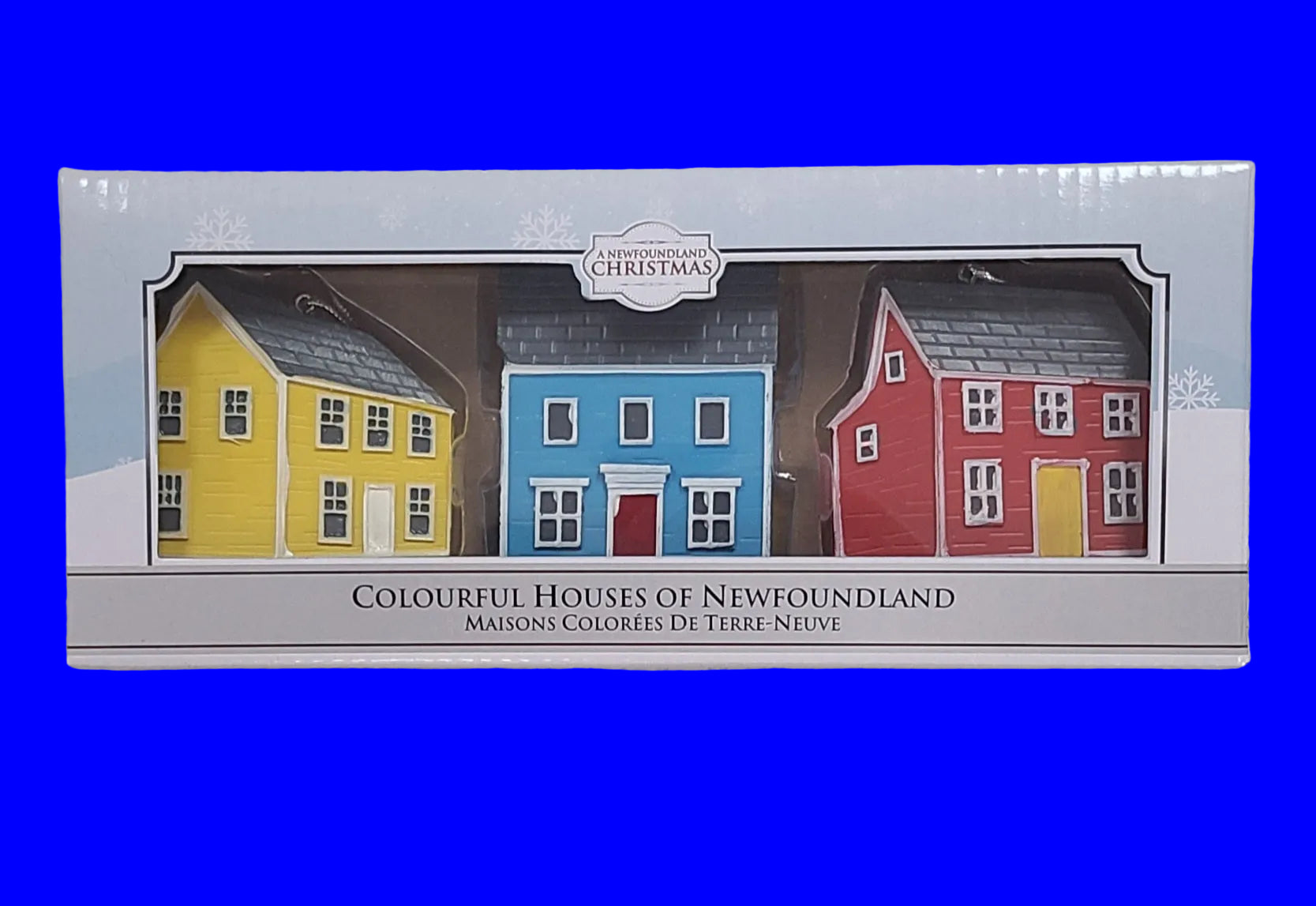 Packaged set of colorful Newfoundland houses on a gray surface