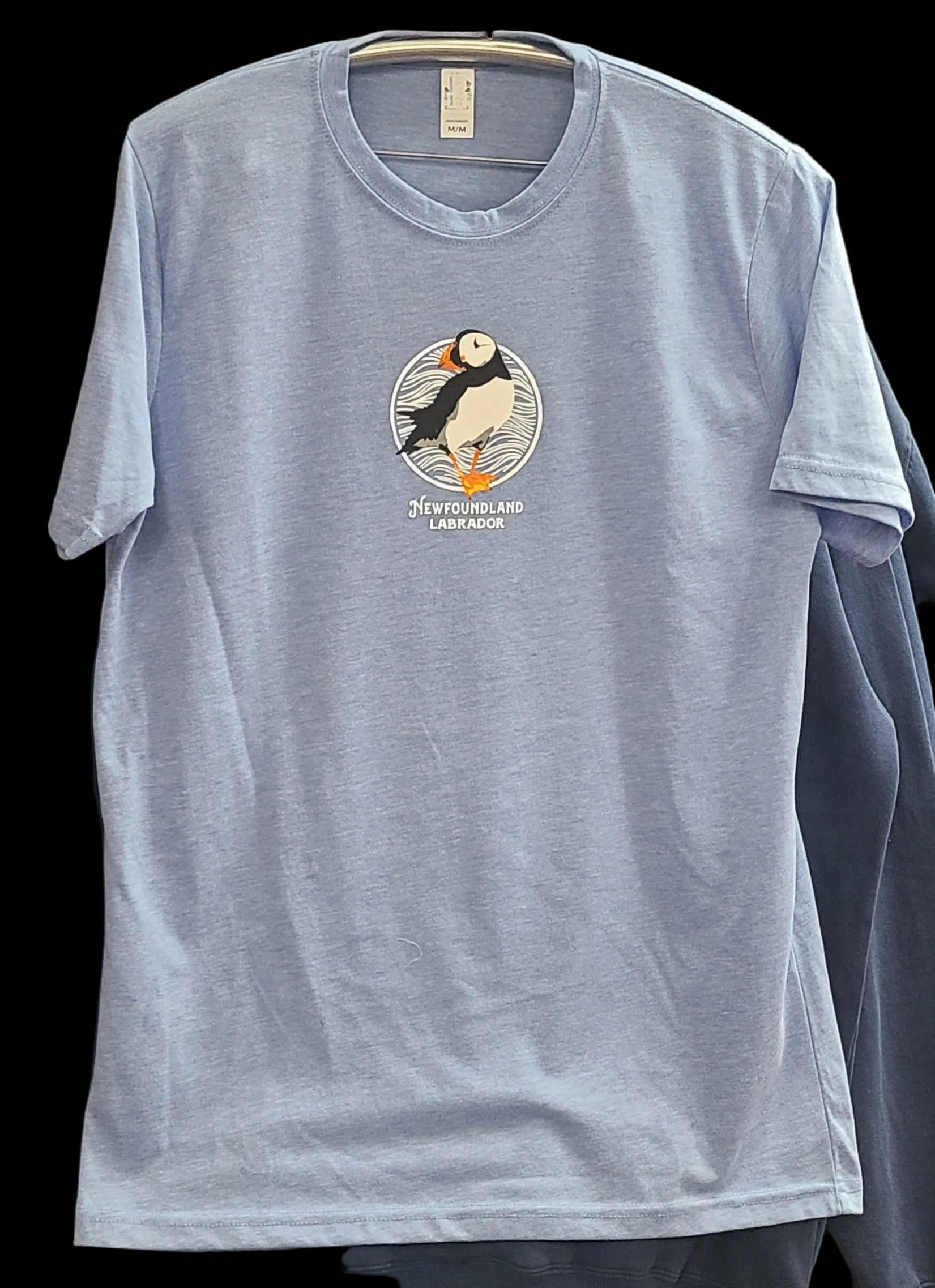 Light-blue-tee-Shirt-Puffin-black-Background