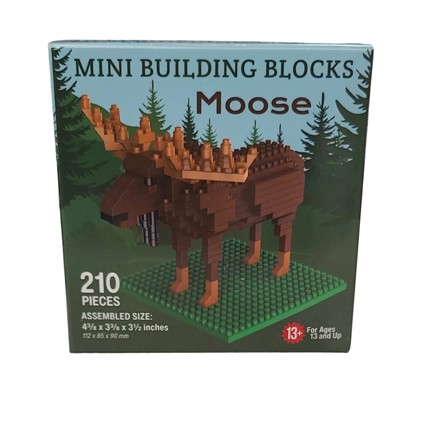 Box of Mini Building Blocks with Moose design on a textured surface