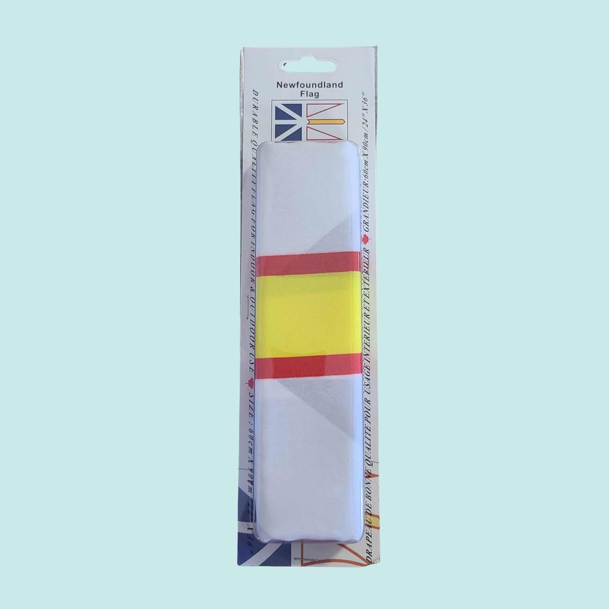 Newfoundland flag in packaging on a light blue background