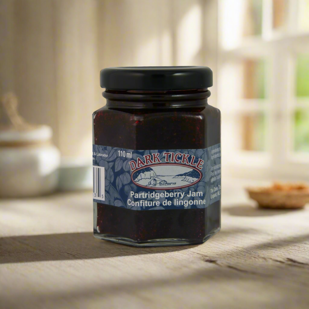 110 ml jar of Dark Tickle Partridgeberry Jam from Newfoundland and Labrador.