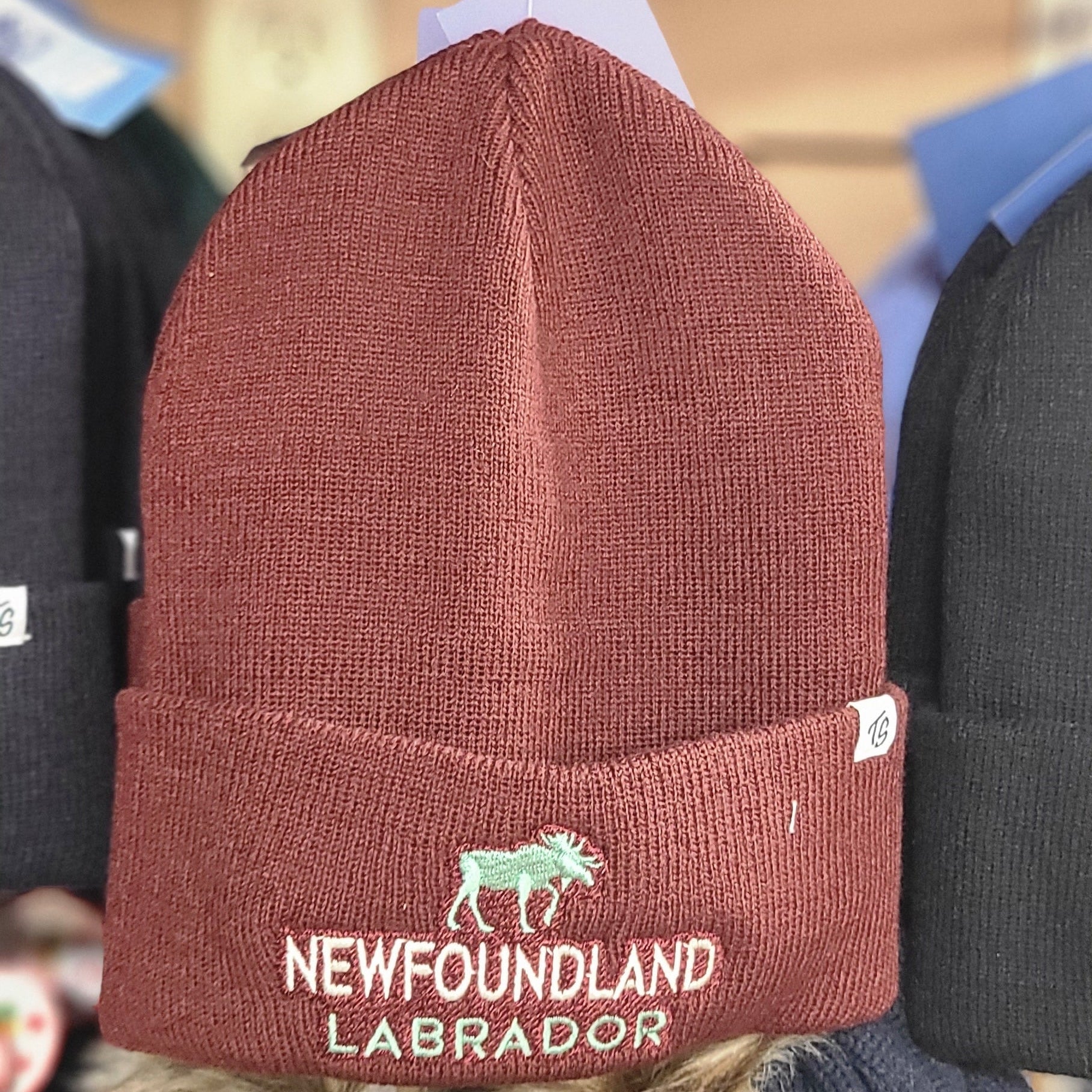 Red-Beanie-with-'Newfoundland-Labrador'-text-and-Moose