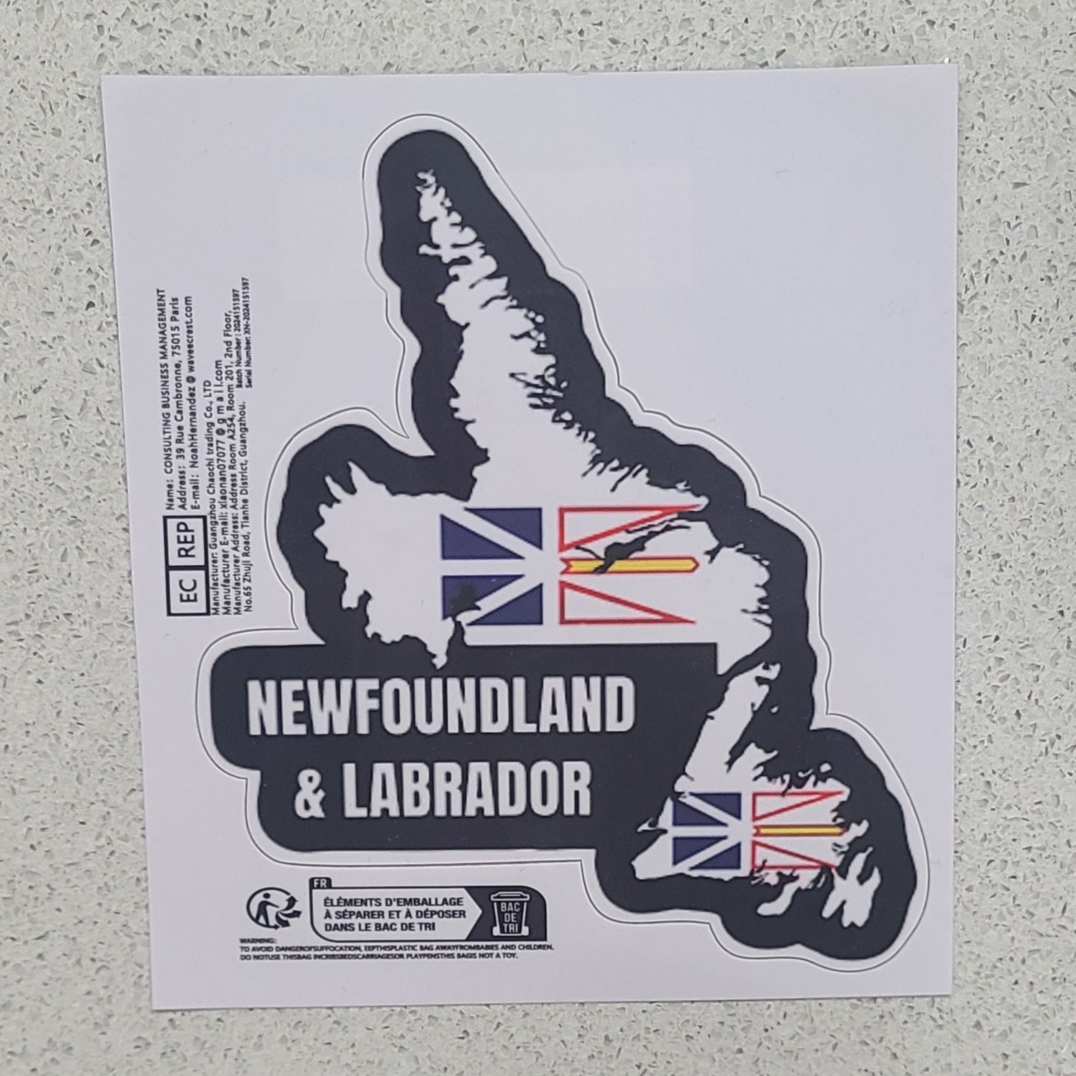 Sticker of Newfoundland and Labrador with flags on a white background