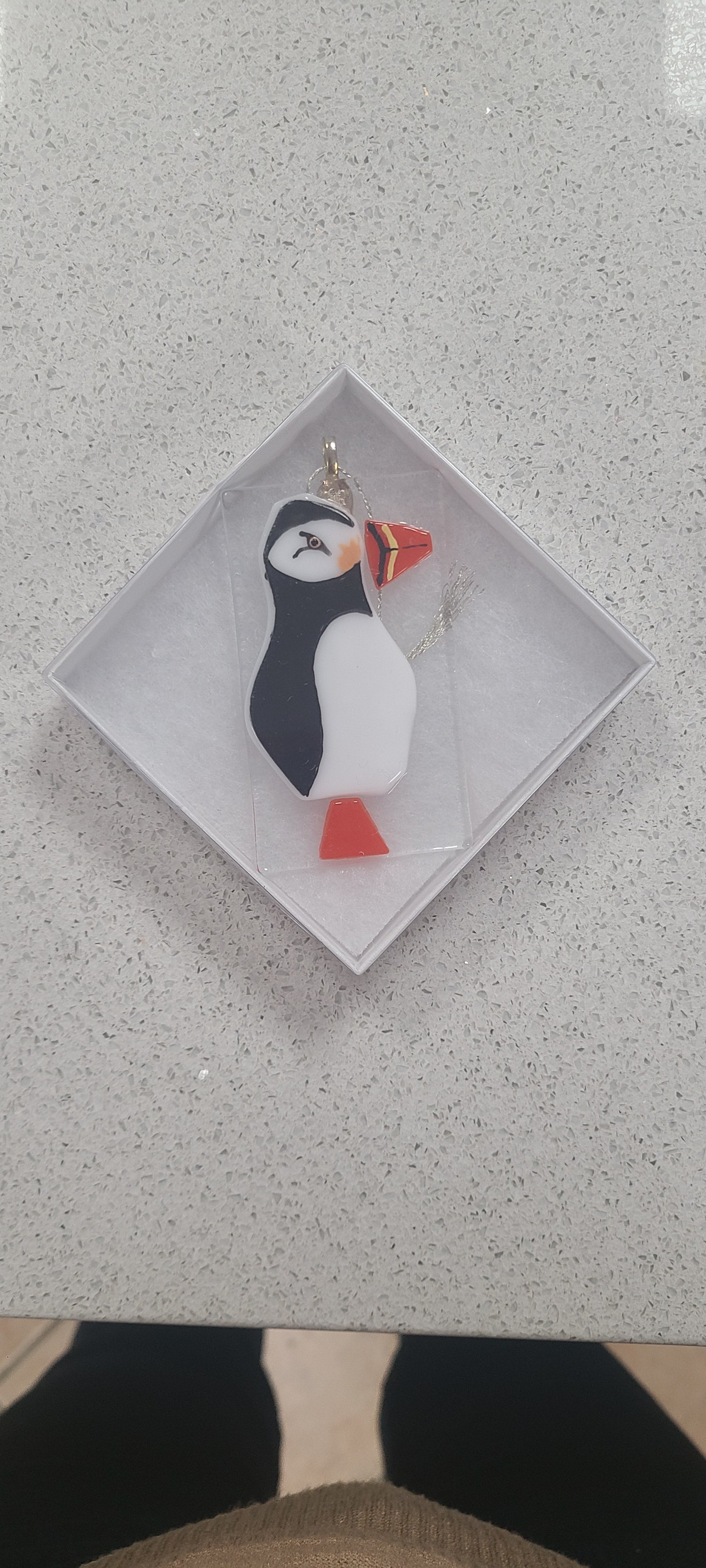 Fused glass puffin